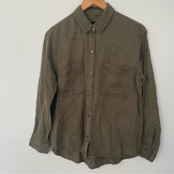 Rails Linen Marcel Sage with Stars Shirt Jacket Long Sleeve Button Down Green S - Picture 3 of 12